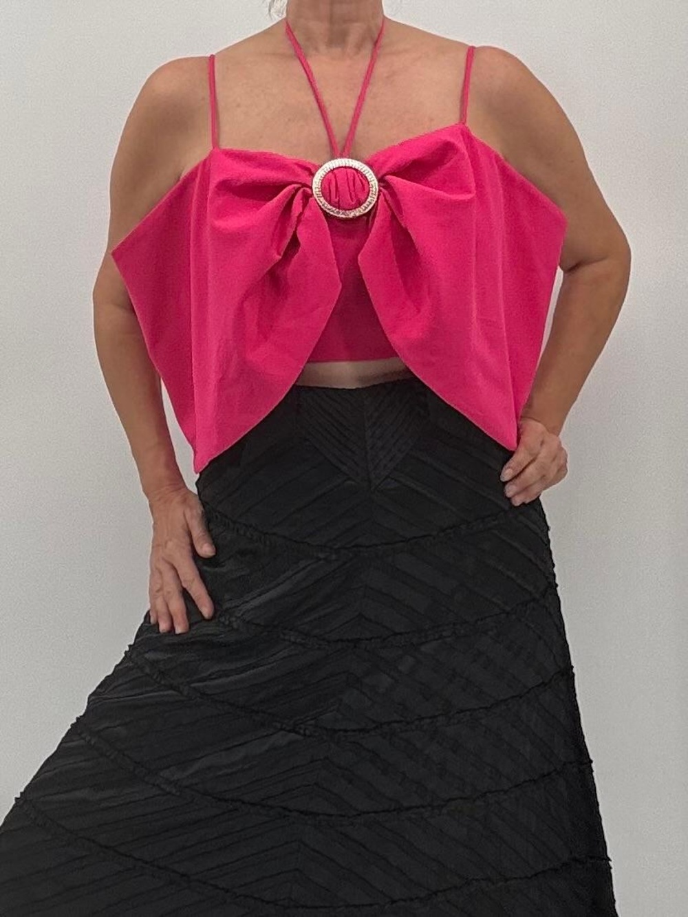 Mainstrip NEW Coquette Girl Romantic Feminine Party Pink Bow Rhinestone Crop Top